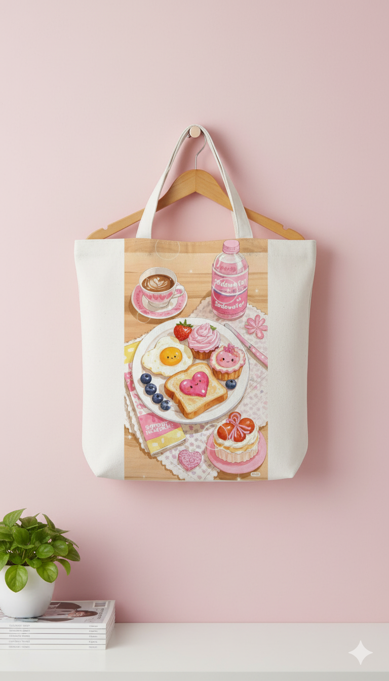 Cotton tote bag with aesthetic print