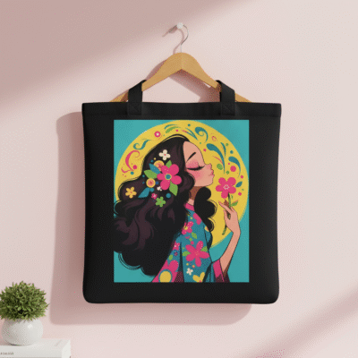 Cotton tote bag with aesthetic print