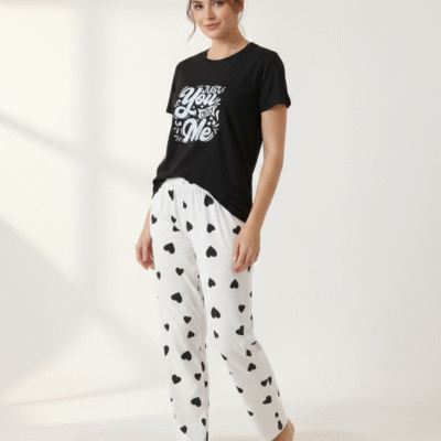 Free size night suit black and white